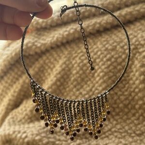 Vintage Handmade Bronze Dangly Beaded Choker Necklace